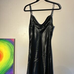 Know.one.cares slip dress NWT large black satin look and feel. Sexy side slit